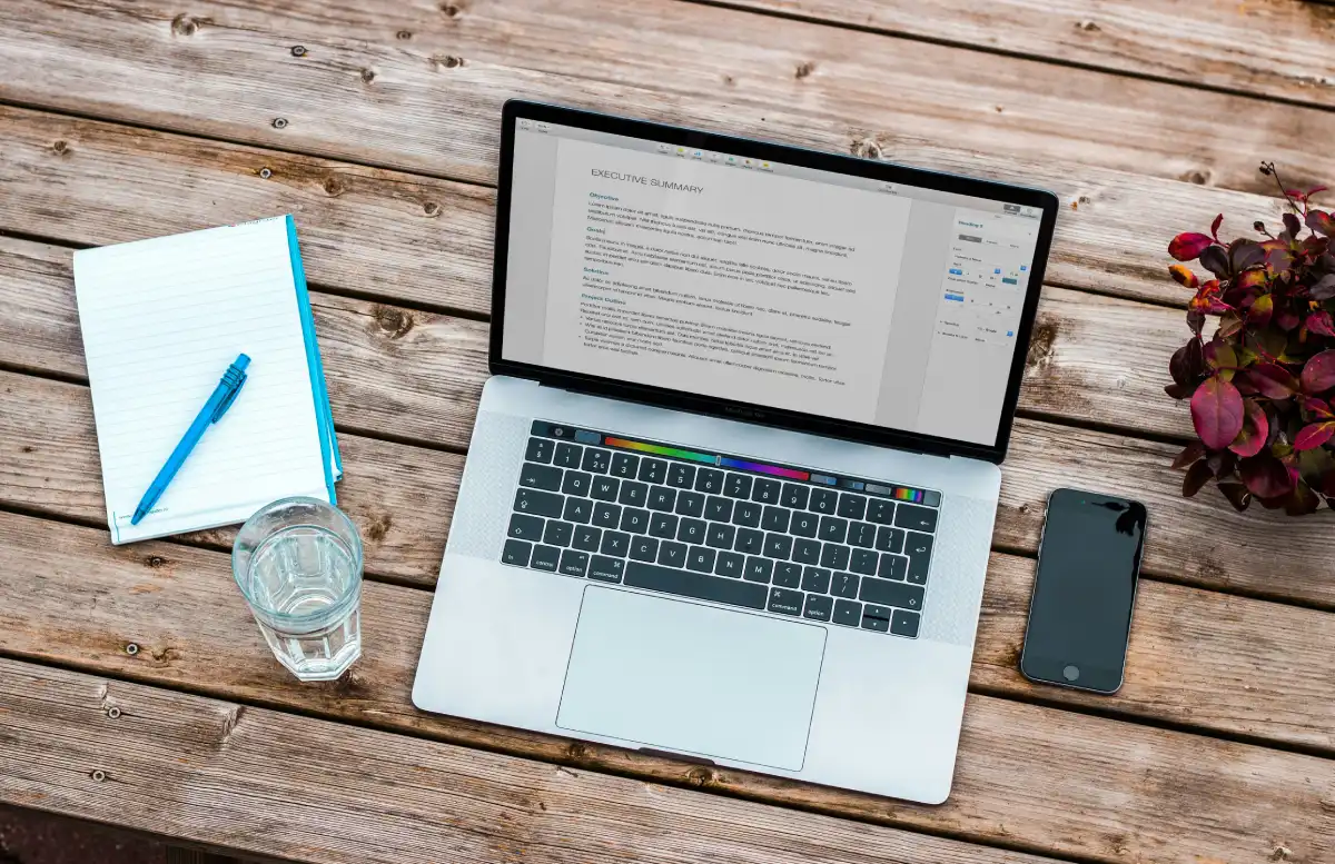 a laptop displays blog writing